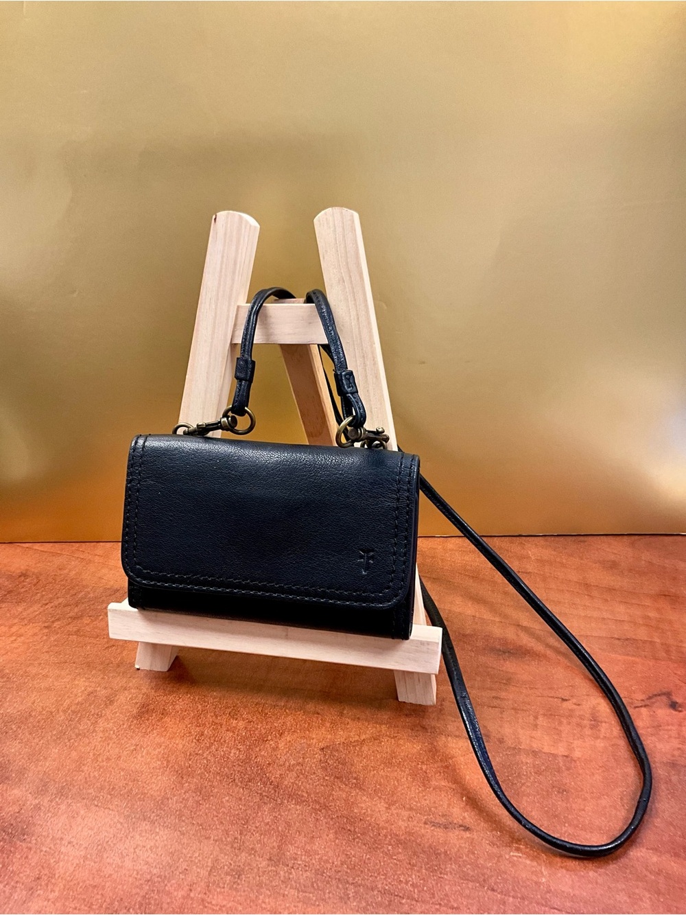 Frye Black Leather Crossbody Wallet